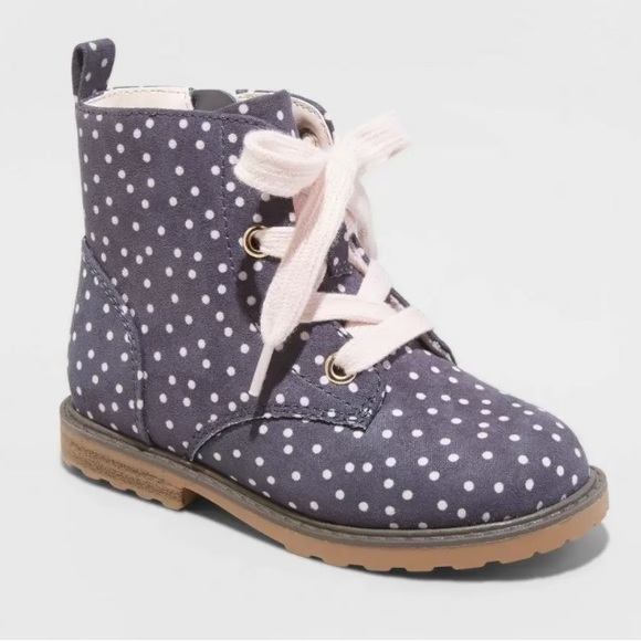Cat & Jack Shoes Girls Giovanna Polka Dot Laceup Zipper Combat